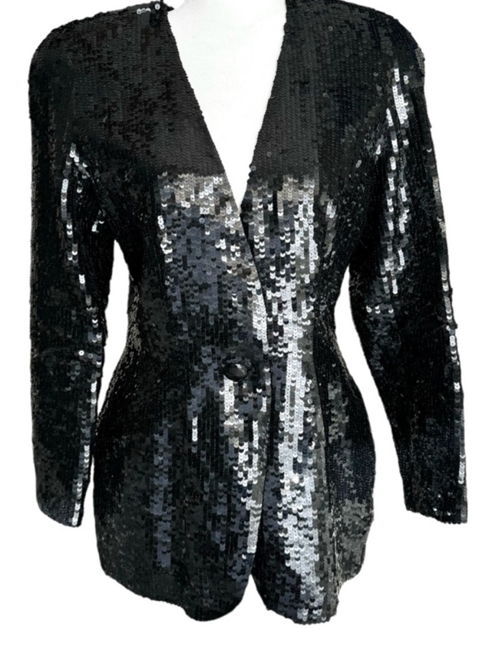 Vintage Black Tie by Oleg Cassini Black Sequin Blazer Jacket